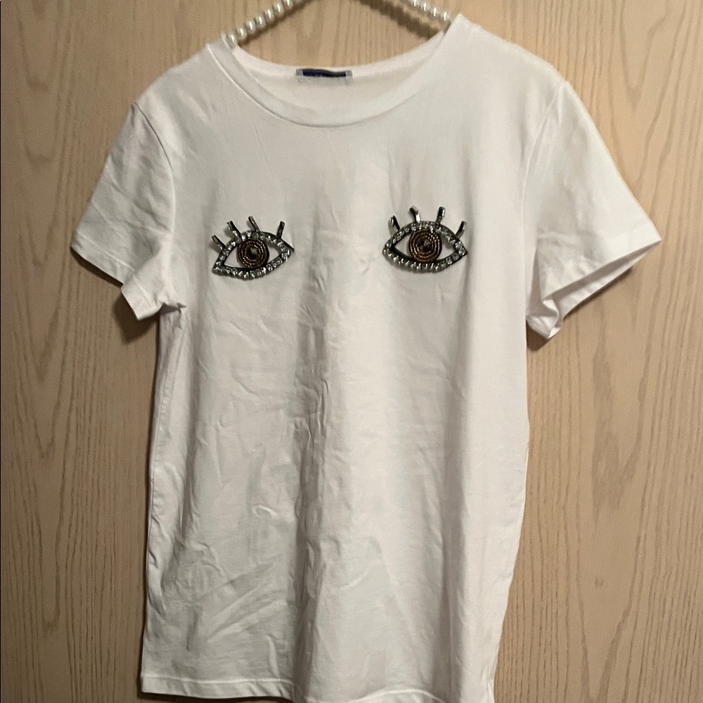 Zara White Short Sleeve Tee with Eye Design
